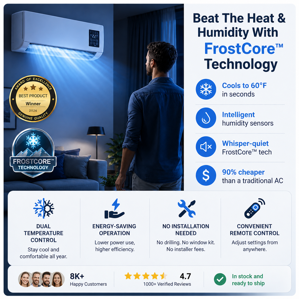 BlizzAir Portable Cooling and Heating System with FrostCore Technology